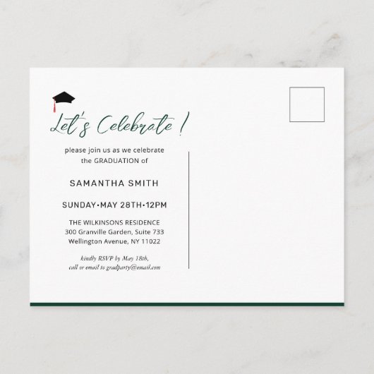 Pet gaat het groene moderne Afstuderen omlaag Uitnodiging Briefkaart (Achterkant)