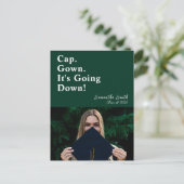 Pet gaat het groene moderne Afstuderen omlaag Uitnodiging Briefkaart (Staand voorkant)