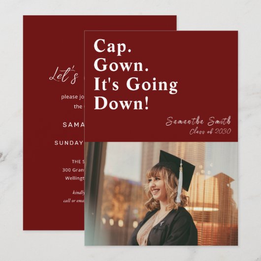 Pet gaat het rode moderne Afstuderen omlaag Kaart (Voorkant / Achterkant)