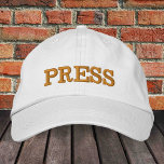 PET goud/wit pet<br><div class="desc">Petten in geborduurde vorm: Klassiek gouden / witte mode baseball pet met de tekst "PRESS" voor media, verslaggever, journalist, fotografen, nieuwsomslag en kledingfeest, universiteitskrant, geheime kerstman / nacht uit</div>
