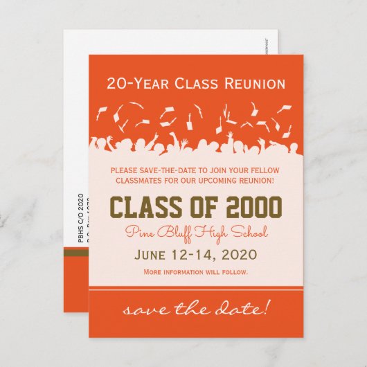 Pet & Gown Class Reunion Save-the-Date Briefkaart (Voorkant / Achterkant)