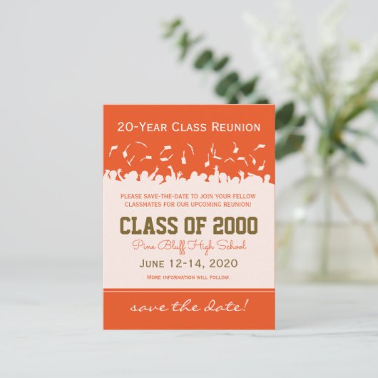 Pet & Gown Class Reunion Save-the-Date Briefkaart (Staand voorkant)