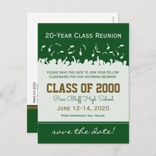 Pet & Gown Class Reunion Save-the-Date Briefkaart (Voorkant / Achterkant)