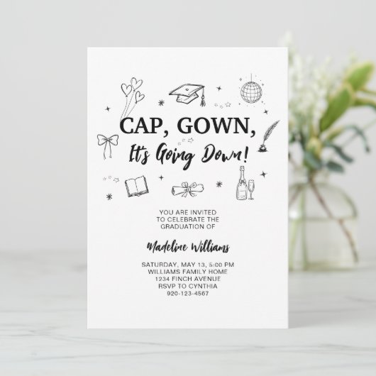 Pet Gown Het gaat naar beneden Afstuderen Invitati Kaart (Staand voorkant)