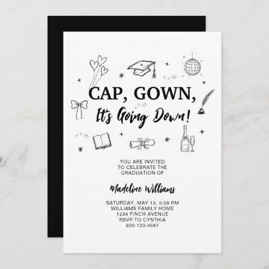 Pet Gown Het gaat naar beneden Afstuderen Invitati Kaart (Voorkant / Achterkant)