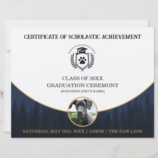 Pet Graduation Certificate Dog Training Diploma (Voorkant)