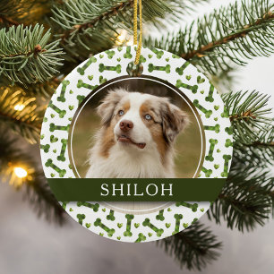 Pet Green Bone Hearts Patroon 2 Foto Keramisch Ornament