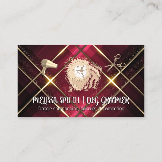 Pet Groomer | Cute Pomeranian | Goudmetaaltrim Visitekaartje (Voorkant)
