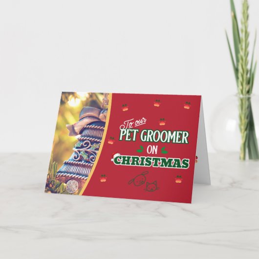 Pet Groomer op kerstpootkat en feestdag Kaart (Voorkant)