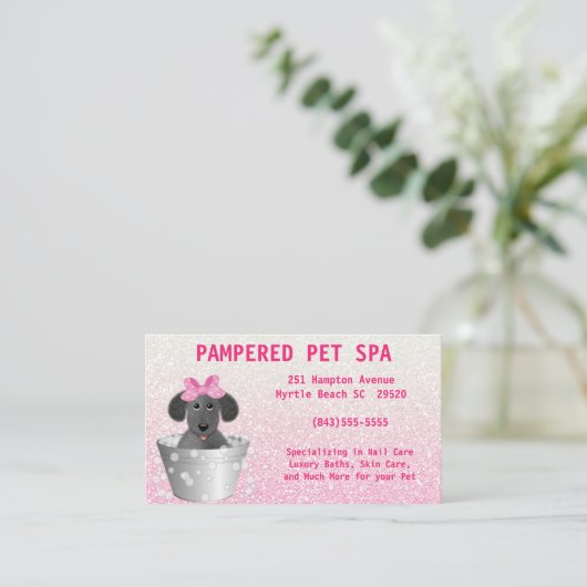Pet Groomer Pink Glitter Visitekaartje (Staand voorkant)
