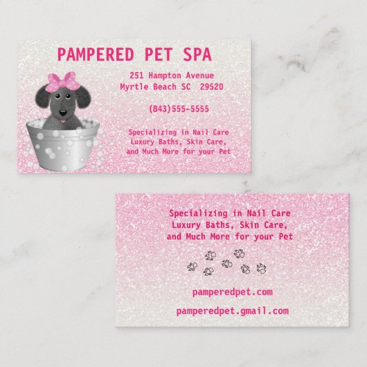 Pet Groomer Pink Glitter Visitekaartje (Voorkant / Achterkant)