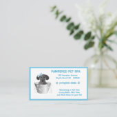 Pet Groomer Puppy In Tub Blauw Visitekaartje (Staand voorkant)