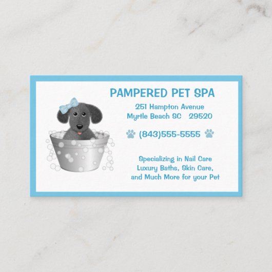 Pet Groomer Puppy In Tub Blauw Visitekaartje (Voorkant)