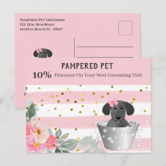 Pet Groomer Puppy in Tub Marketing Briefkaart (Voorkant / Achterkant)