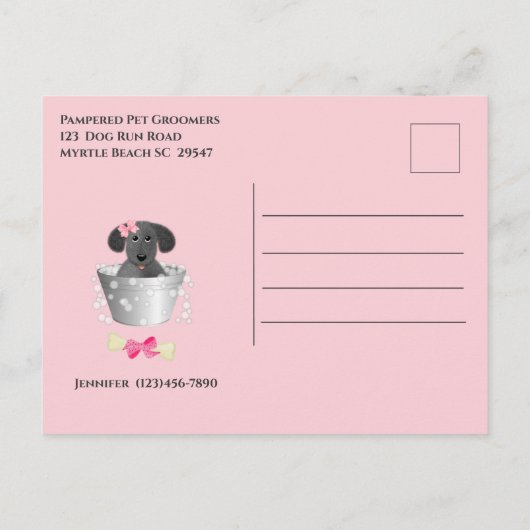 Pet Groomer Puppy in Tub Marketing Briefkaart (Achterkant)