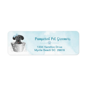 Pet Groomer Puppy in Tub Schattige retouradres Etiket