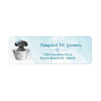 Pet Groomer Puppy in Tub Schattige retouradres Etiket