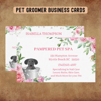 Pet Groomer Roze Bloemen Afspraak Visitekaartje