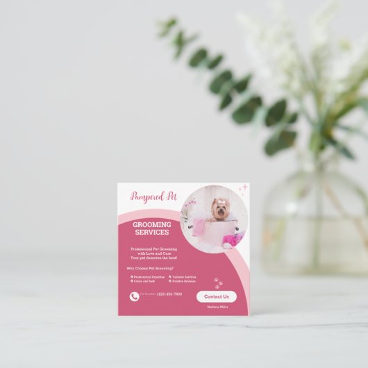 Pet Groomer Roze Modern Visitekaartje (Staand voorkant)