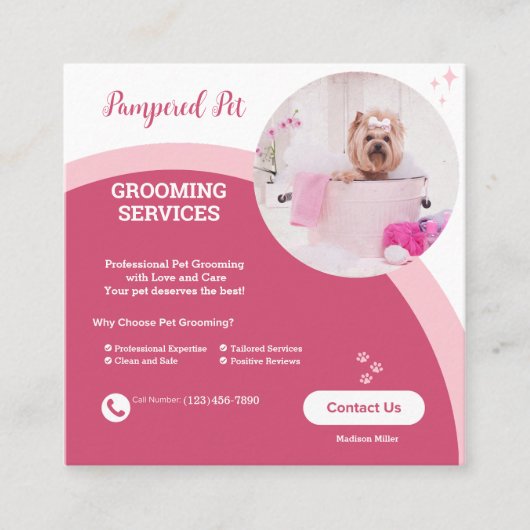 Pet Groomer Roze Modern Visitekaartje (Voorkant)