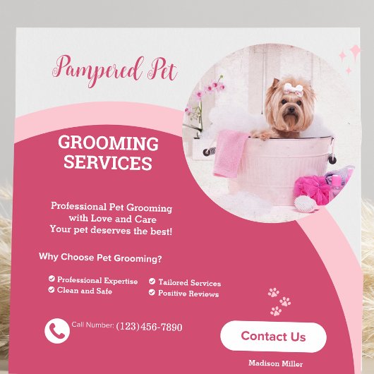 Pet Groomer Roze Modern Visitekaartje