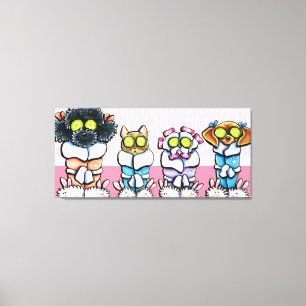 Pet Groomer Spa Art Dogs Cat in Robes Pink Canvas Afdruk