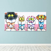Pet Groomer Spa Art Dogs Cat in Robes Pink Canvas Afdruk (Insitu (Houten vloer))