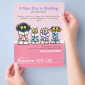 Pet Groomer Spa Dogs Cat Robes Pink Coupon Ad Flyer (Hand)