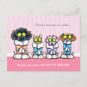 Pet Groomer Spa Dogs Cat Robes Pink Coupon Mailer Briefkaart