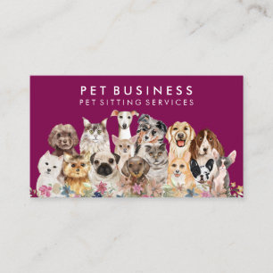 Pet Groomer Spa Dogs Cats paarse roze Bloemen Visitekaartje