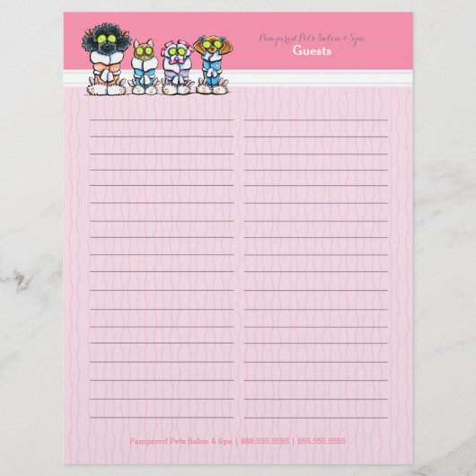 Pet Groomer Spa Robes Pink Sign-In Guest Sheet Flyer (Voorkant)