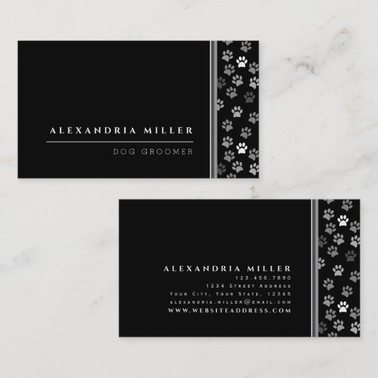 Pet Groomer | Zwarte witte en grijze verf Visitekaartje (Voorkant / Achterkant)