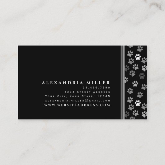 Pet Groomer | Zwarte witte en grijze verf Visitekaartje (Achterkant)