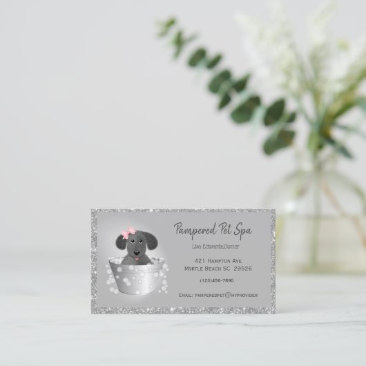 Pet Grooming Hond Glitter Business Afsprakenkaartje (Staand voorkant)
