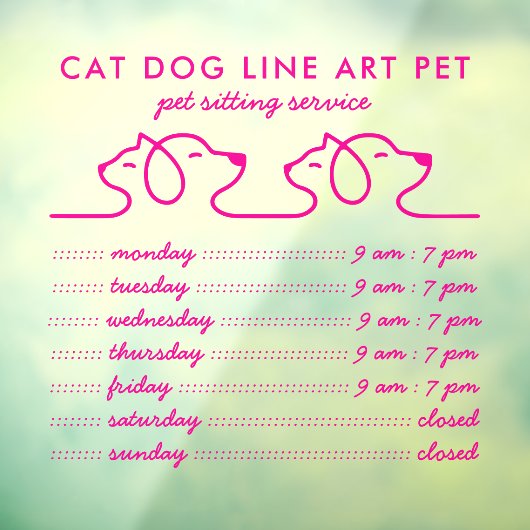 Pet Grooming Katten en honden Minimale moderne roz Raamsticker (Vel 3)