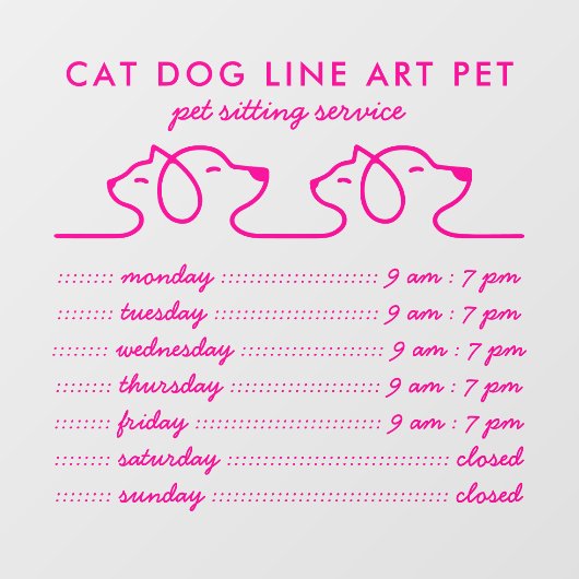 Pet Grooming Katten en honden Minimale moderne roz Raamsticker (Vel)