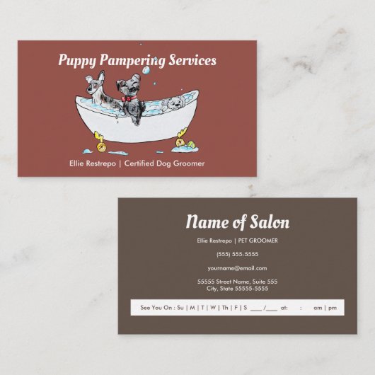 Pet Grooming Puppy Dogs in een Bath Appointcard Afsprakenkaartje (Voorkant / Achterkant)