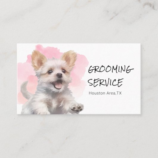 Pet Grooming Service - Roze Waterverf Hond Visitekaartje (Voorkant)