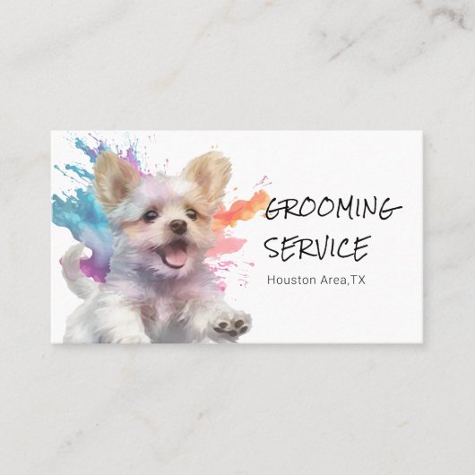 Pet Grooming Service - Waterverf hondenontwerp Visitekaartje (Voorkant)