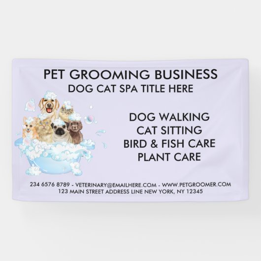 Pet Grooming Sitting Dog Cat Spa Bathing Spandoek (Horizontaal)