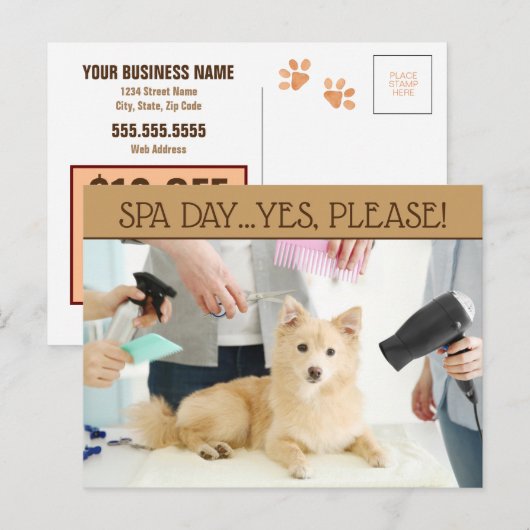 Pet Grooming Spa Day Briefkaart (Voorkant / Achterkant)