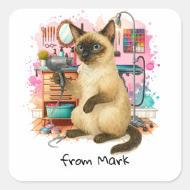 Pet Grooming watercolor style for cat lovers Vierkante Sticker