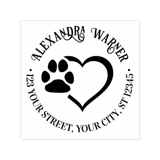 Pet Heart Paw Print Naam Retouradres Zelfinktende Stempel (Design)
