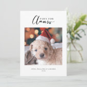 Pet Holiday Fotokaart "Paws for Claus" Platte Kaar (Staand voorkant)