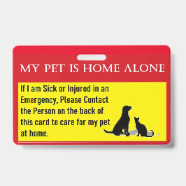 Pet home-alleen noodkaart badge