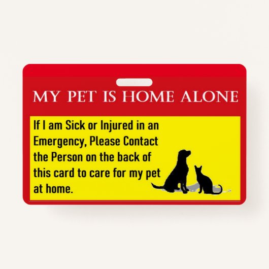 Pet home-alleen noodkaart badge (Voorkant)