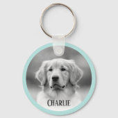 Pet hond 2 foto's licht aqua blue border add name sleutelhanger (Achterkant)