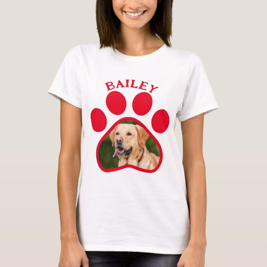 Pet Hond of Kat Foto Rood Pawprint T-shirt (Voorkant)