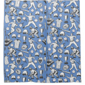 Pet honkbalknuppel op blauwe achtergrond douchegordijn (Voorkant)