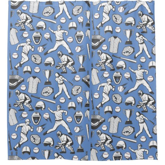 Pet honkbalknuppel op blauwe achtergrond douchegordijn (Voorkant)